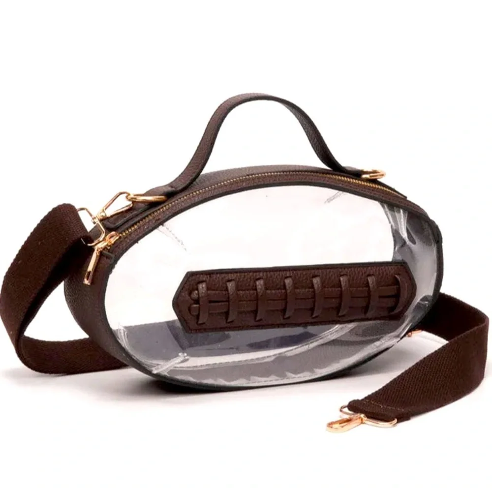 Dark Brown Clear Stadium Approved Bag Game Day Crossbody Purse Football